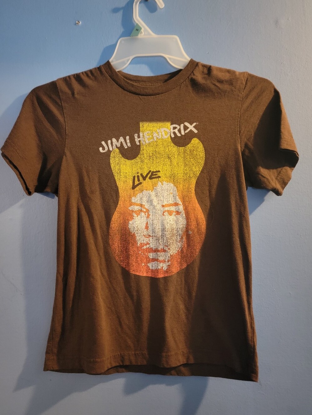 Jimi HENDRIX Graphic Brown Band Tee with Yellow & Orange Print SIZE LARGE CHILD